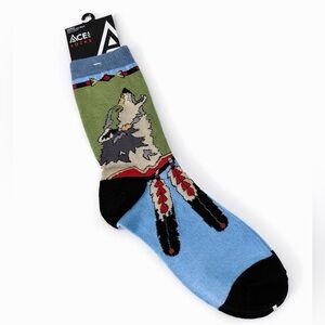 ACE Socks Howling Wolf Feather Novelty Crew Socks Womens One Size NWT